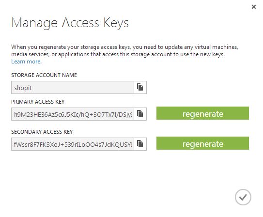 Azure portal access keys